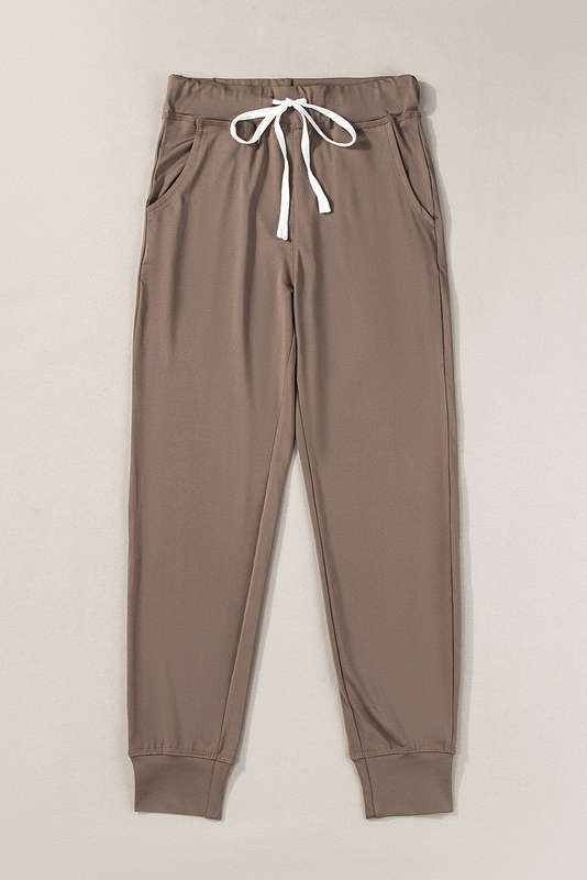Dark Brown Drawstring Waist Pocketed Joggers