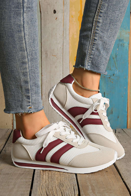 White Color Block Patchwork Breathable Lace-up Sneakers