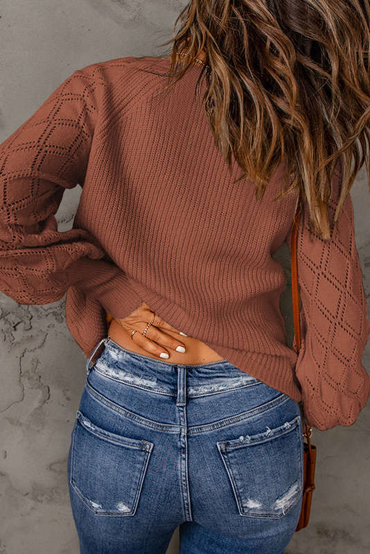 Red Bishop Sleeve Button V Neck Cardigan Sweater