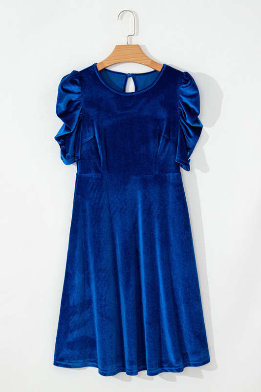 Blue V-Neck Knitted Summer Top with Exposed Seams