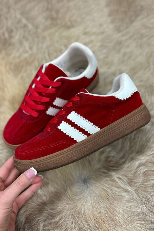 Fiery Red Vintage Striped Patchwork Lace-up Flat Shoes