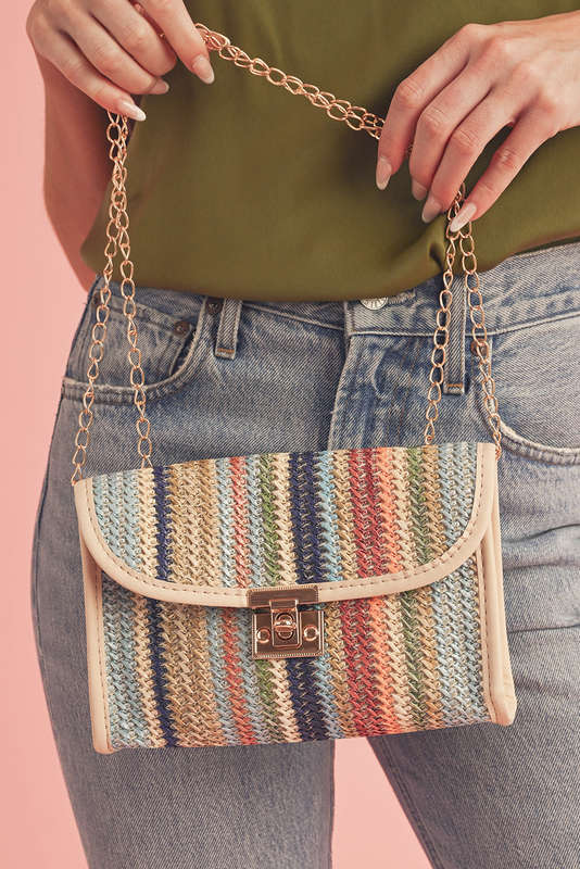 Iceland Blue Striped Crochet Flapped Single Shoulder Bag