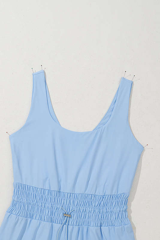 Myosotis Plain Sleeveless Loop Drawstring Cinched Waist Romper