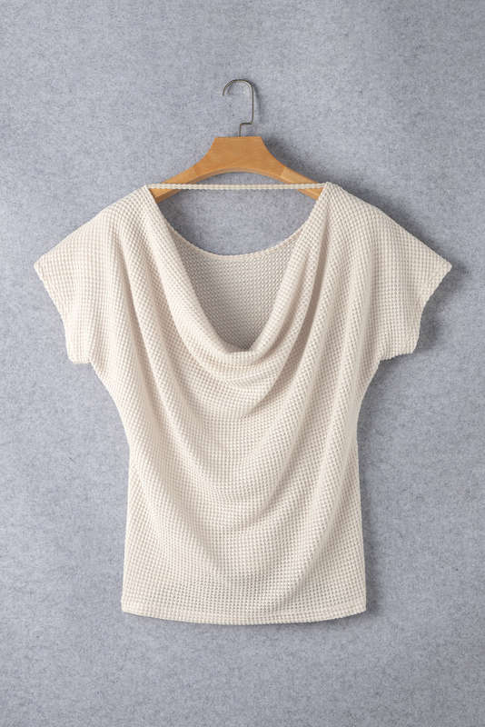 Apricot Draped Open Back Textured Tee