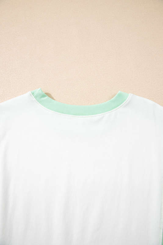 Light Green Color Block Exposed Seam Crew Neck T Shirt