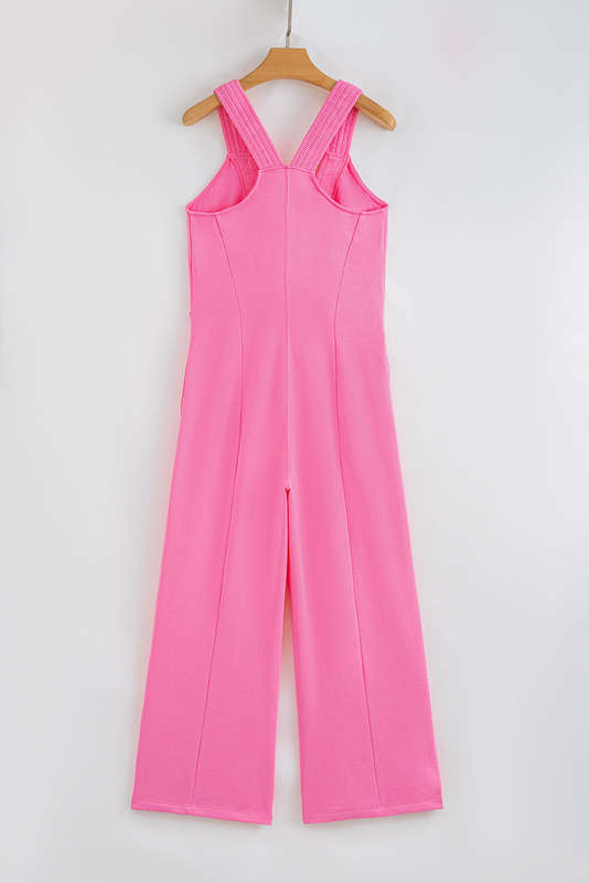 Bonbon Mineral Wash Raw Seam Patchwork Wide Leg Loose Jumpsuit