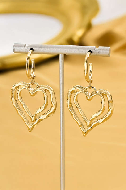 Gold Double Heart Shape Plated Alloy Dangle Earrings