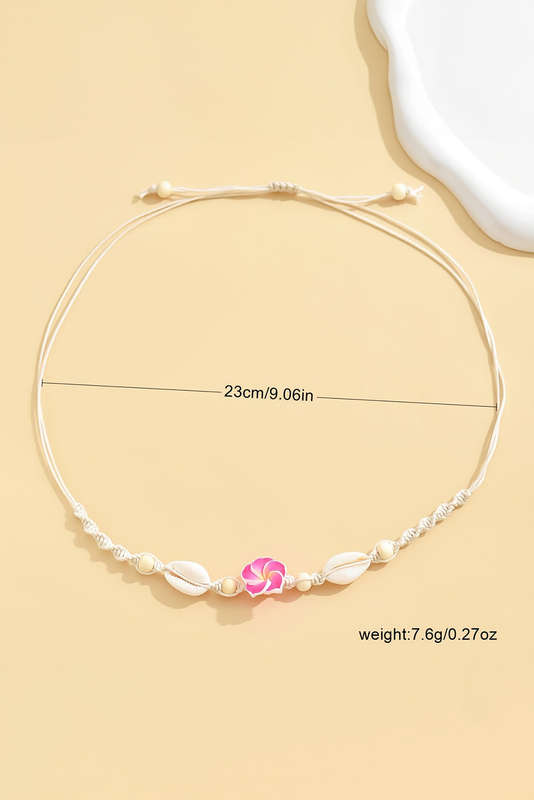 Rose Red Flower Seashell Braided Choker Necklace