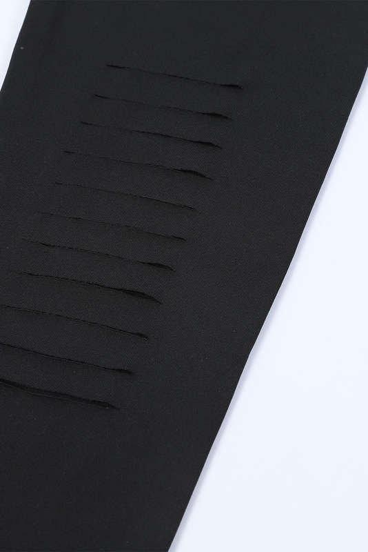 Black Solid Color High Waist Ripped Leggings