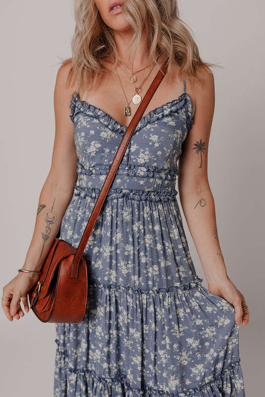 Blue V-Neck Knitted Summer Top with Exposed Seams