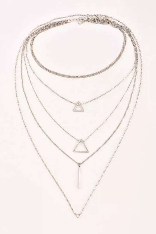 Silver Boho Triangle Bar Pendant Multilayer Necklace