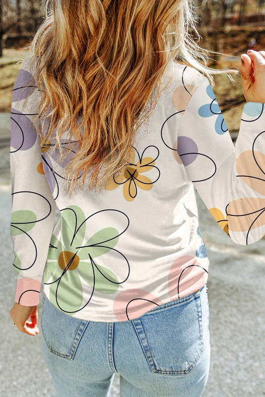 Pink Boho Floral Puff Sleeve Summer Blouse