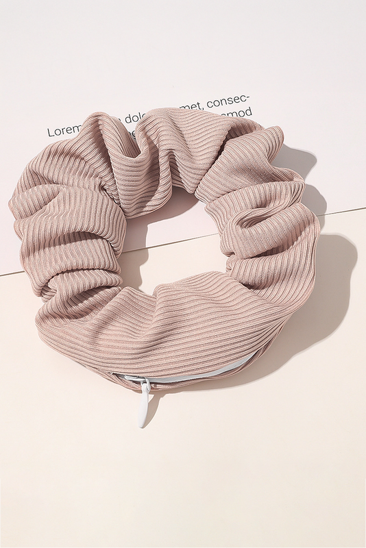 Delicacy Ribbed Hair Scrunchie with Hidden Zipper Pocket