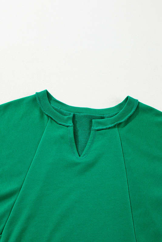 Bright Green Exposed Seam Notched Neck Drop Shoulder Plus Sweatshirt