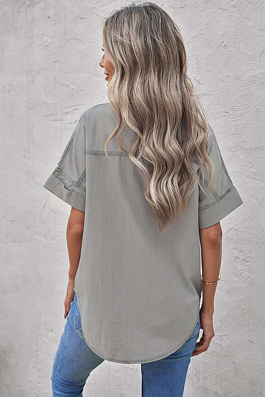 Turn-down Collar Short Sleeve Denim Shirt