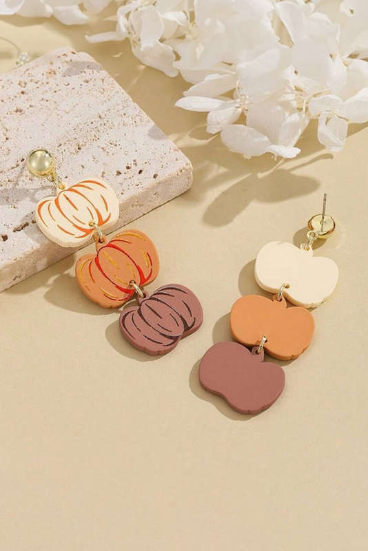 Russet Orange Acrylic Pumpkin Stack Stud Earrings