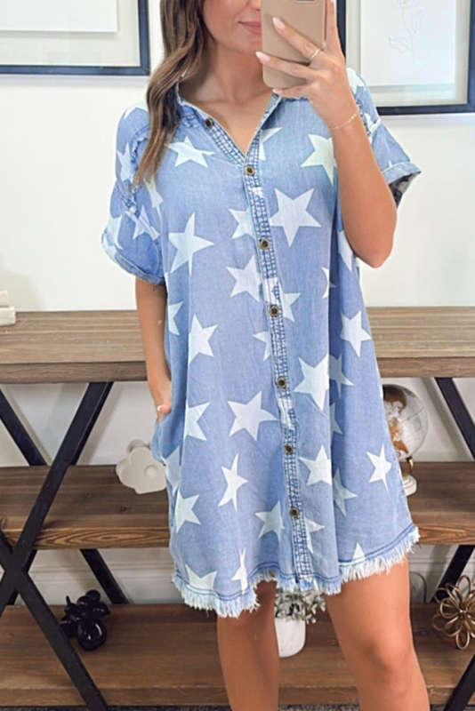 Blue V-Neck Knitted Summer Top with Exposed Seams
