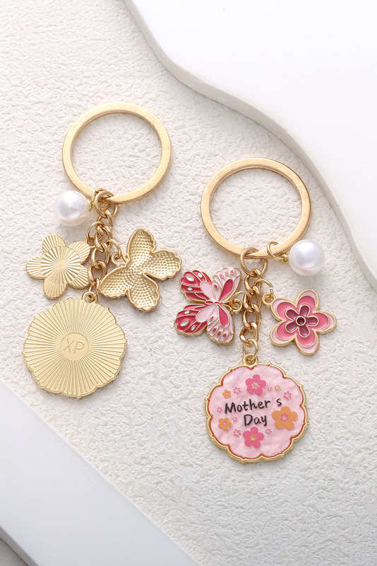 Bonbon Mothers Day Butterfly Flower Pearl Charm Alloy Keychain