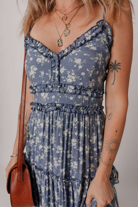 Blue V-Neck Knitted Summer Top with Exposed Seams