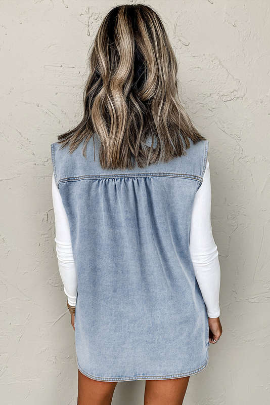 Blue V-Neck Knitted Summer Top with Exposed Seams