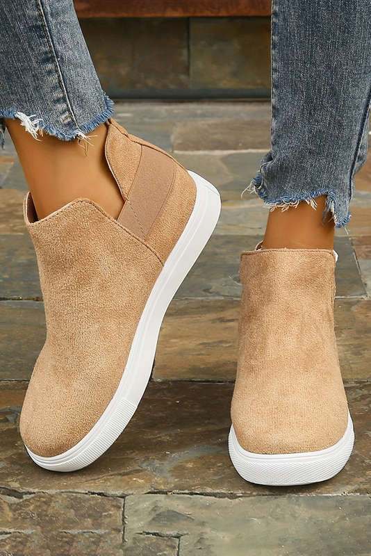Camel Suede Slip-on Casual Boots