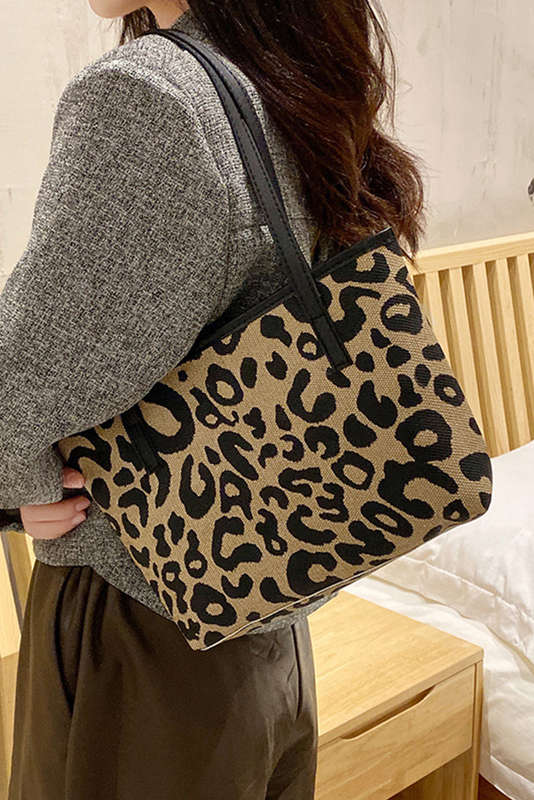 Camel Leopard PU Leather Shoulder Bag
