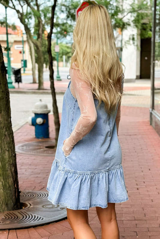 Blue V-Neck Knitted Summer Top with Exposed Seams