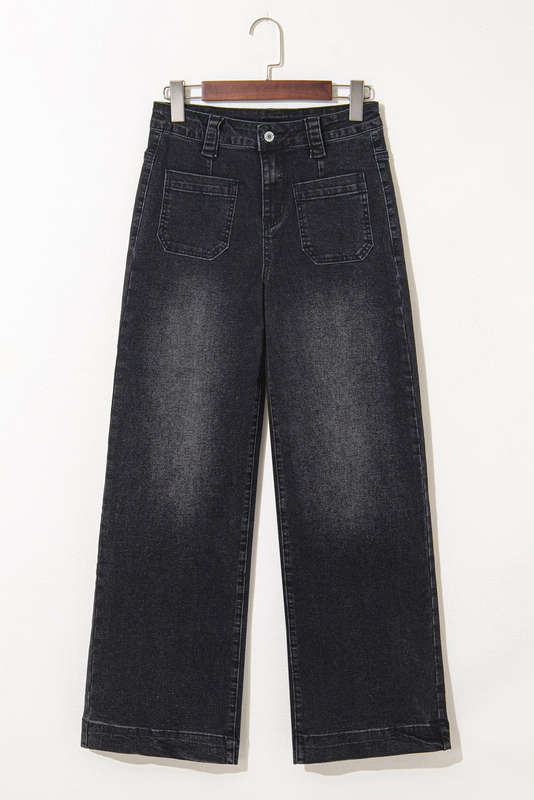 Black Wide Leg Pocketed High Waist Jeans