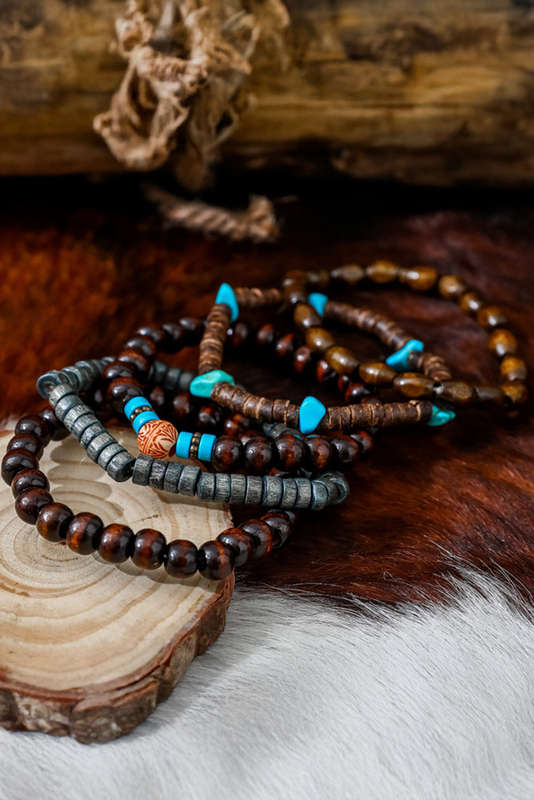 Chestnut Boho Turquoise Wooden Beaded Multi Layer Bracelet