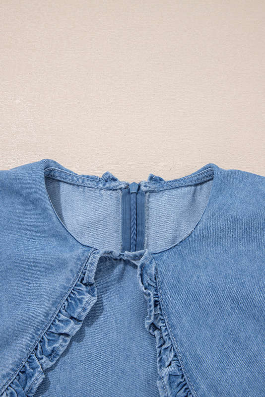 Beau Blue Frilled Peter Pan Collar Loose Denim Short Dress