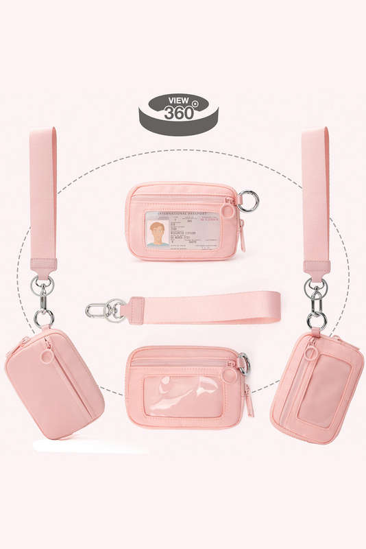 Pink Transparent ID Window Coin Storage Wrist Bag