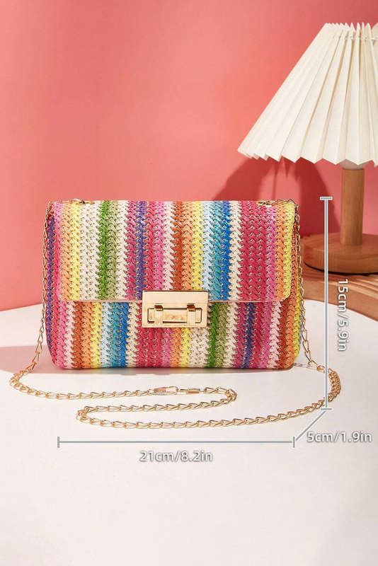 Multicolour Bohemian Woven Gold Chain Shoulder Bag