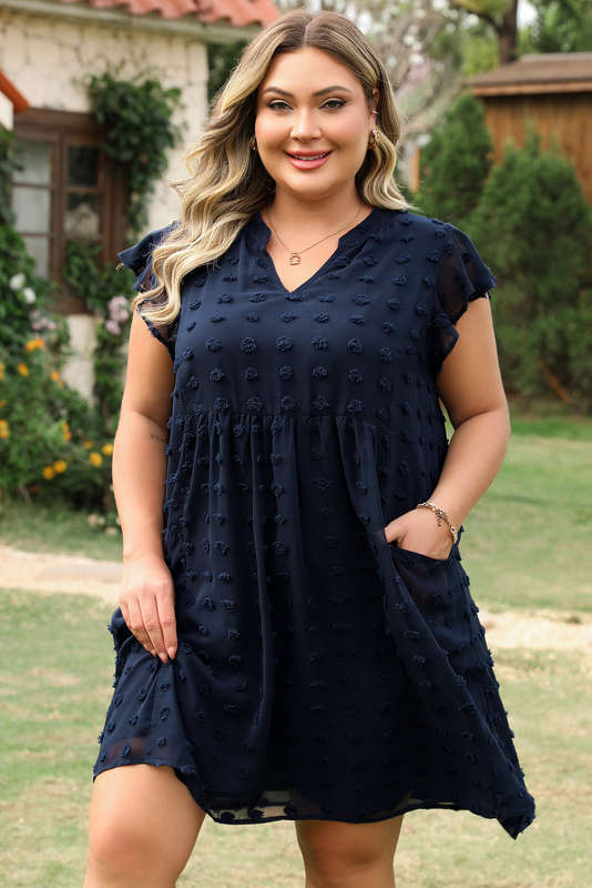 Blue V-Neck Knitted Summer Top with Exposed Seams