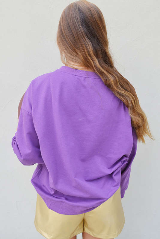 Purple Knit V-Neck Top with Trendy Exposed Seams
