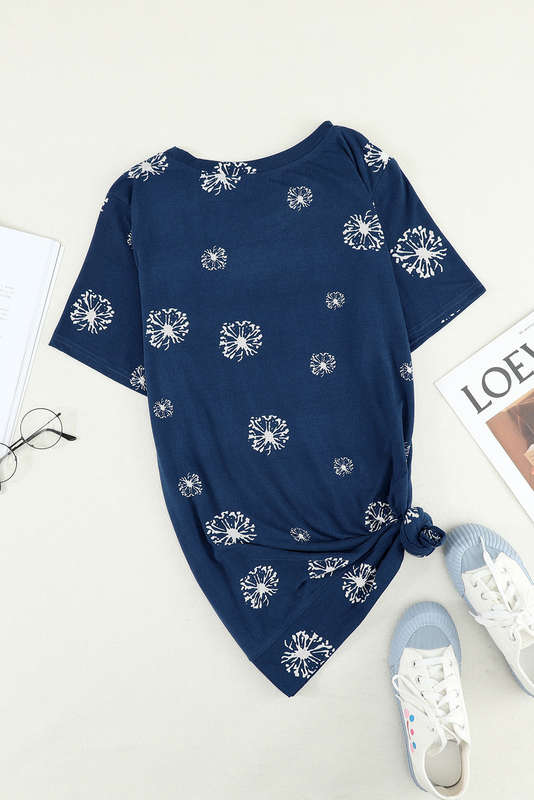 Blue Dandelion Print Crew Neck T-shirt