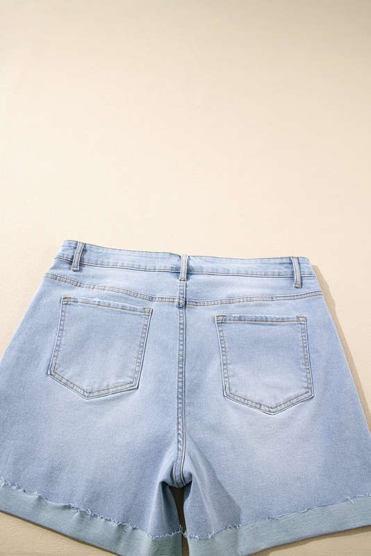Beau Blue Folded Edge High Waist Plus Size Denim Shorts