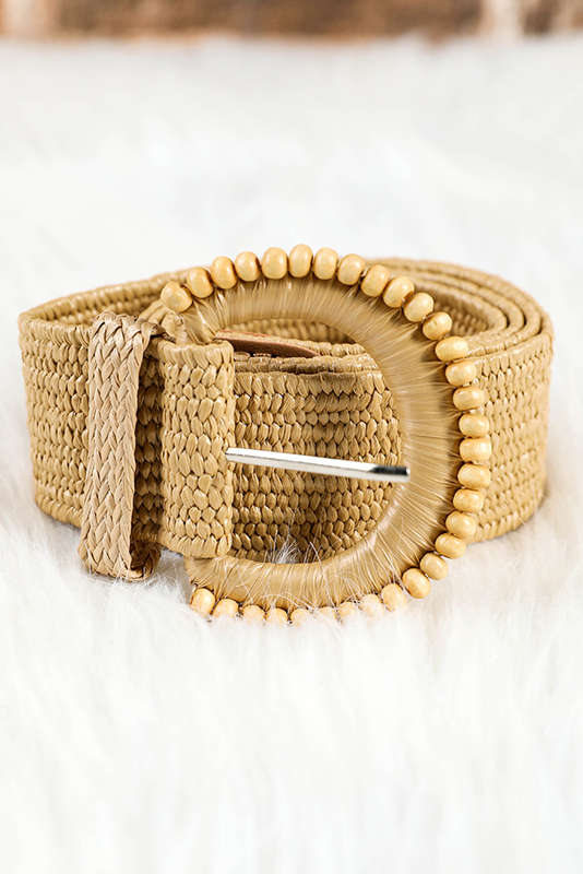 Camel Boho Beaded Straw Woven Belt