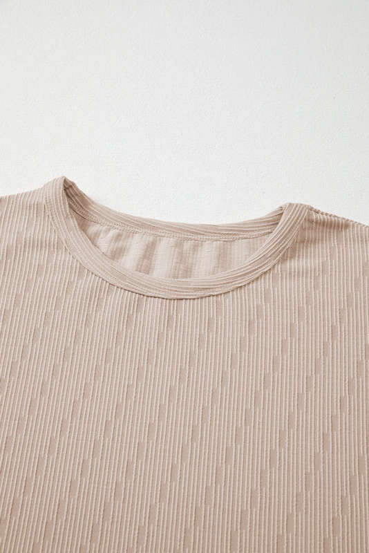 Straw Yellow Solid Color Textured Long Sleeve Top