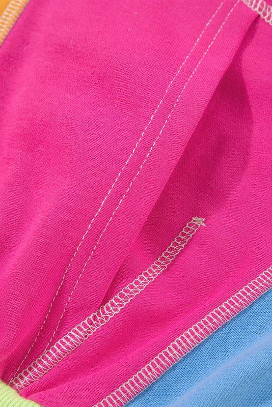 Grapefruit Orange Colorblock Patchwork Exposed Stitching Oversize Top