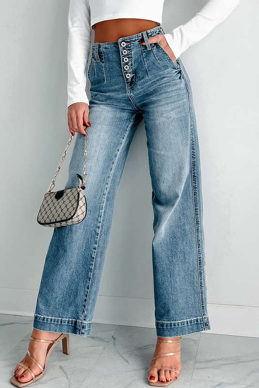 Blue V-Neck Knitted Summer Top with Exposed Seams
