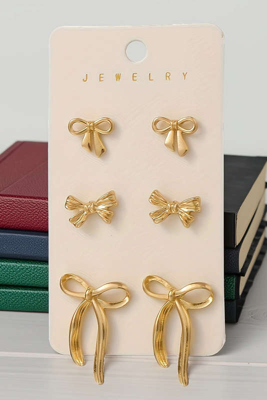 Gold Plated Stainless Alloy Bow Earring Set
