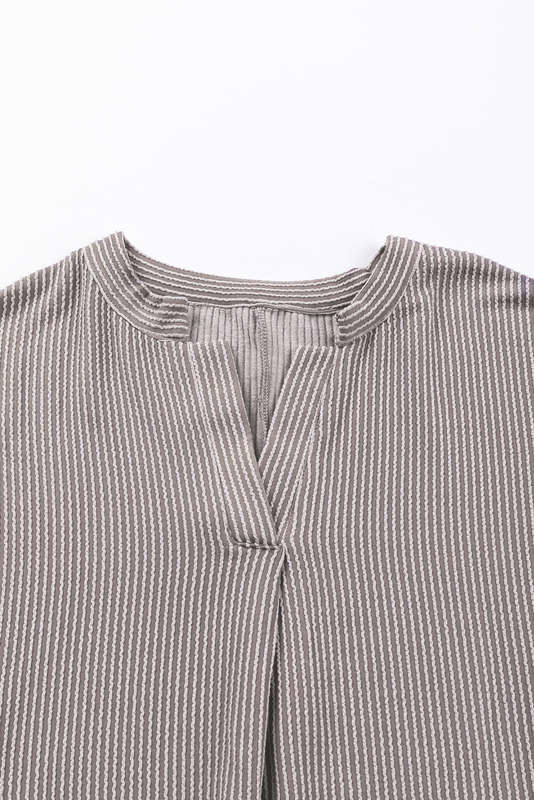 Philippine Gray Ribbed Roll-tab Sleeve Oversize Top