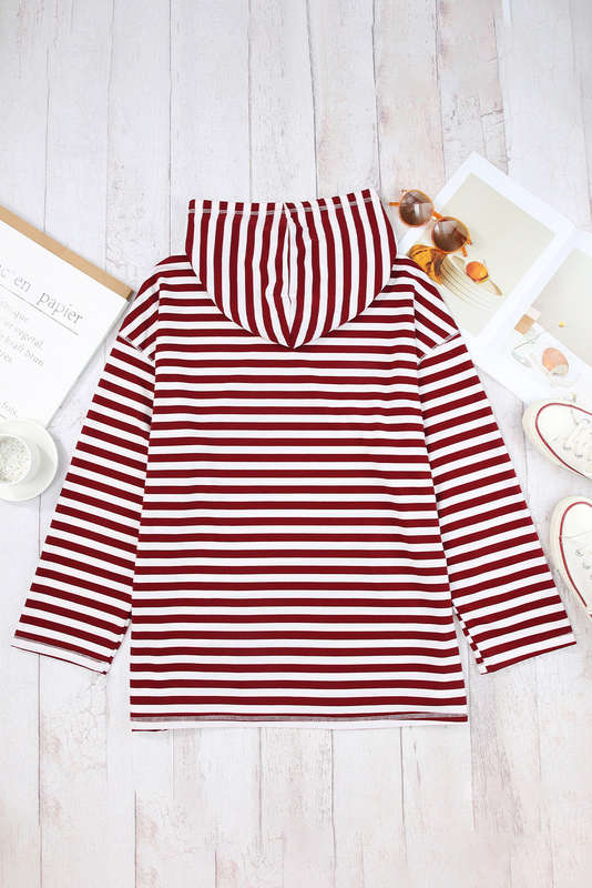 Biking Red Stripe Kangaroo Pocket Drawstring Hoodie