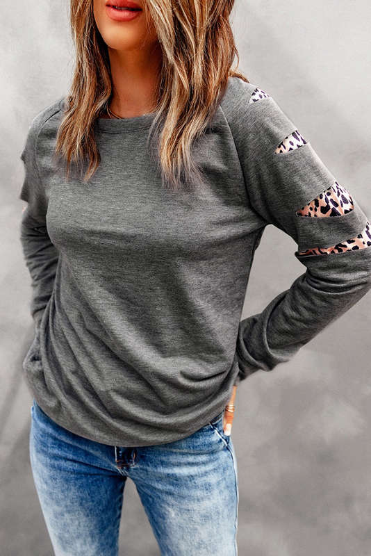 Leopard Insert Gray Sweatshirt