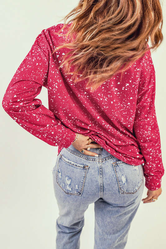 Red Tie-dyed Crew Neck Pullover Sweatshirt