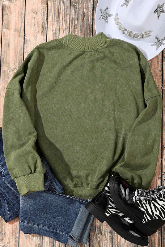 Green Knitted V-Neck Casual Top with Raw Seam Detail