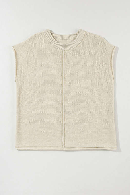 Oatmeal Solid Color Cap Sleeve Knitted Sweater