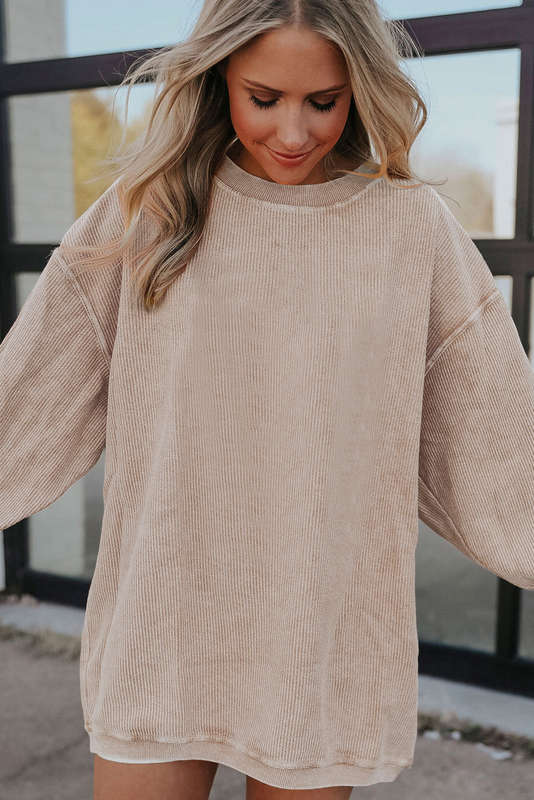 Apricot Ribbed Corded Oversized Sweatshirt
