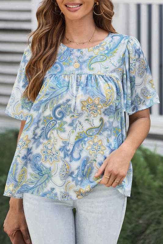 Blue V-Neck Knitted Summer Top with Exposed Seams
