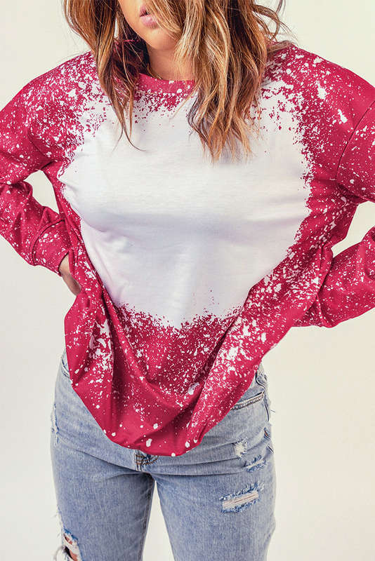 Red Tie-dyed Crew Neck Pullover Sweatshirt